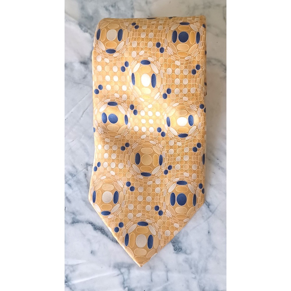 Alfani Silk Tie Men One Size Orange Blue Geometric Bubble Pattern Abstract Dots